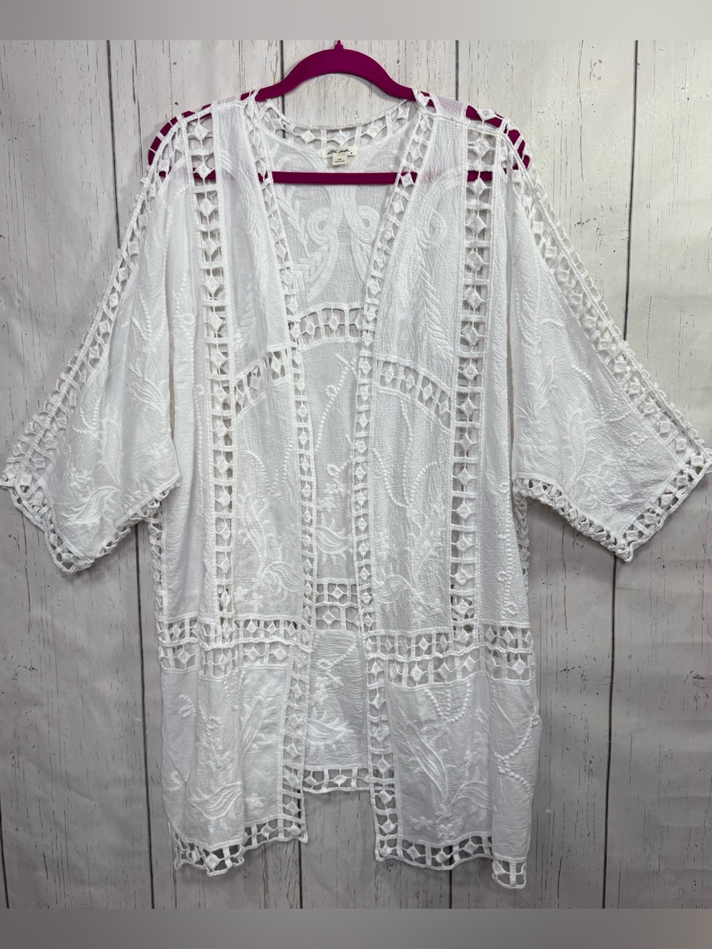 Boho Crochet Lace Kimono Cover Up White XL Festival Beach Cottagecore Coastal